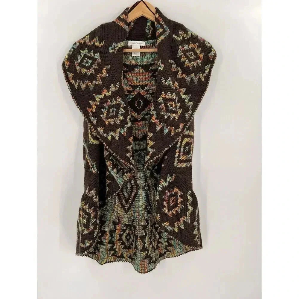 John Paul Richard Women's Southwestern Aztec Waterfall Sweater Vest XLARGE EUC